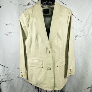 Beverly Hills Leather Club Jacket Genuine Cream Leather Button-Up Pockets Lined